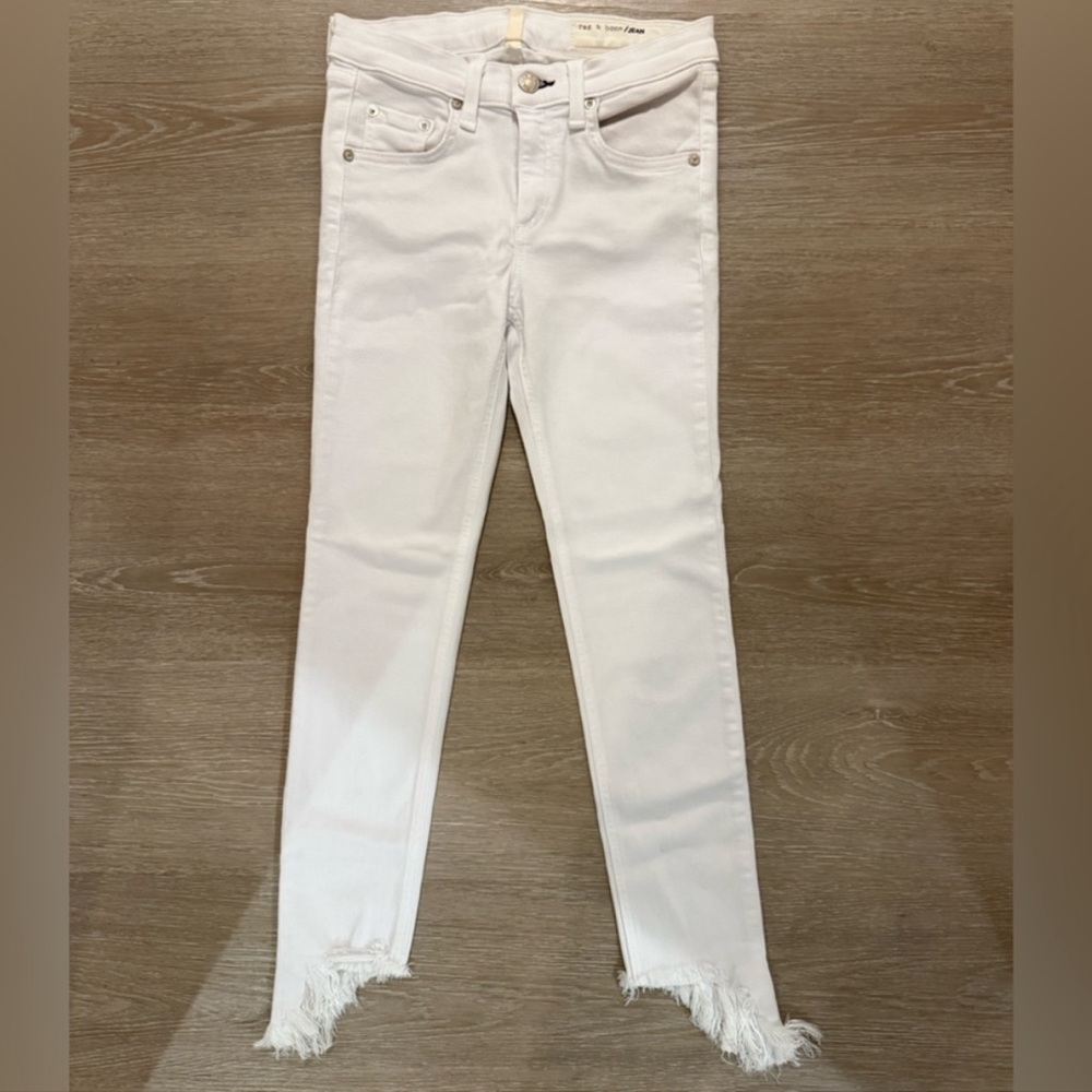 Rag & Bone White Skinny Ankle Jeans 25 Raw Hem Stretch